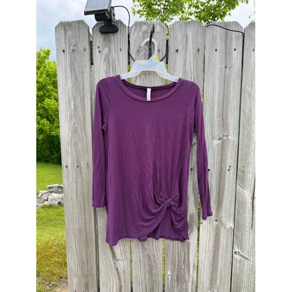 Emerald Women Long Sleeve Side Knot Knit Top Plum Purple Size S